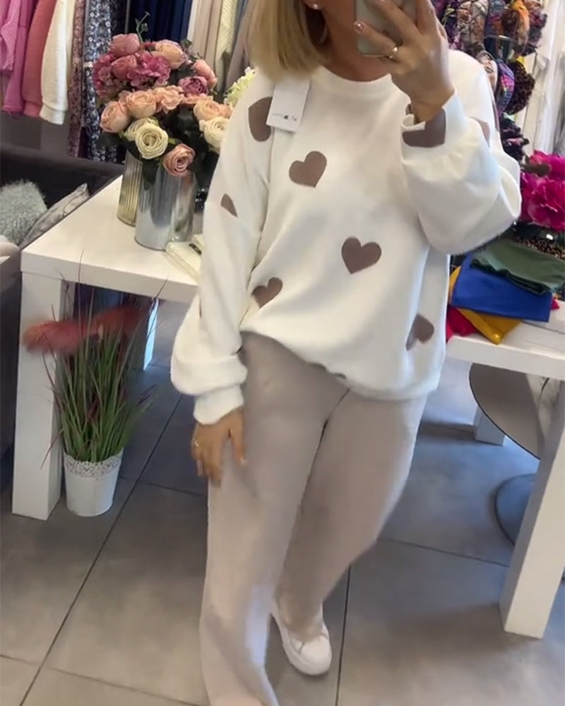 Casual Heart Printed Knit Sweater