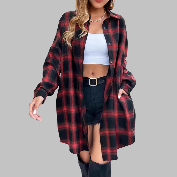 PALOMA™ - Classy Button Down Plaid Long-Sleeve Jacket