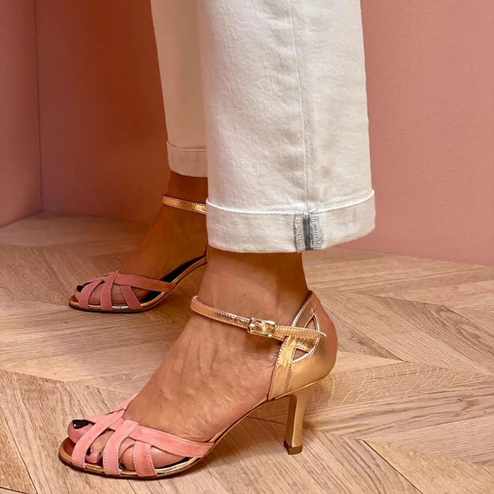 STRAPPY PEACH MID HEELS