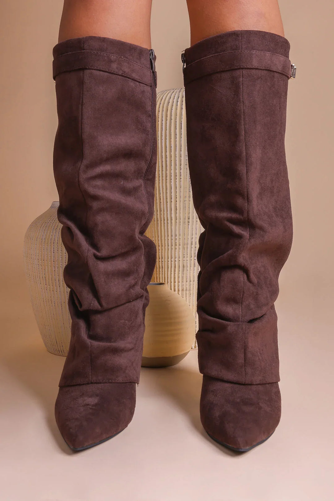 Eloise - Slouchy Knee-High Suede Boots - Brown