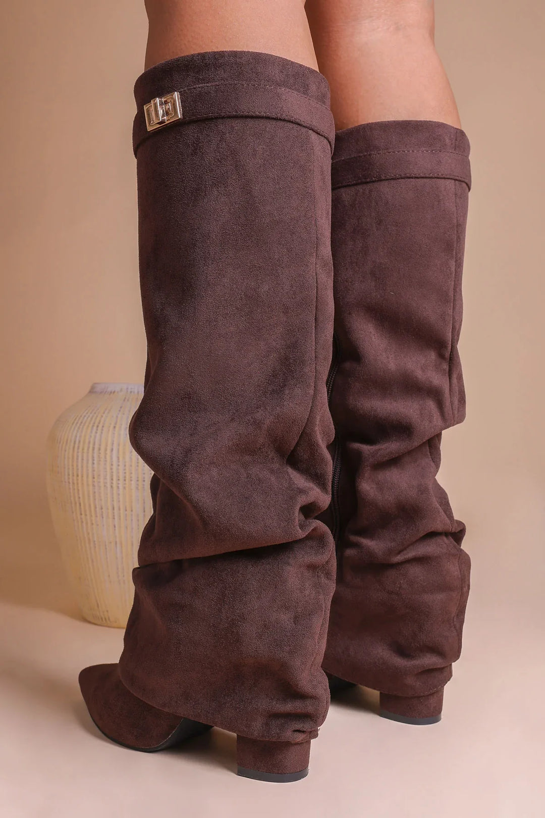 Eloise - Slouchy Knee-High Suede Boots - Brown