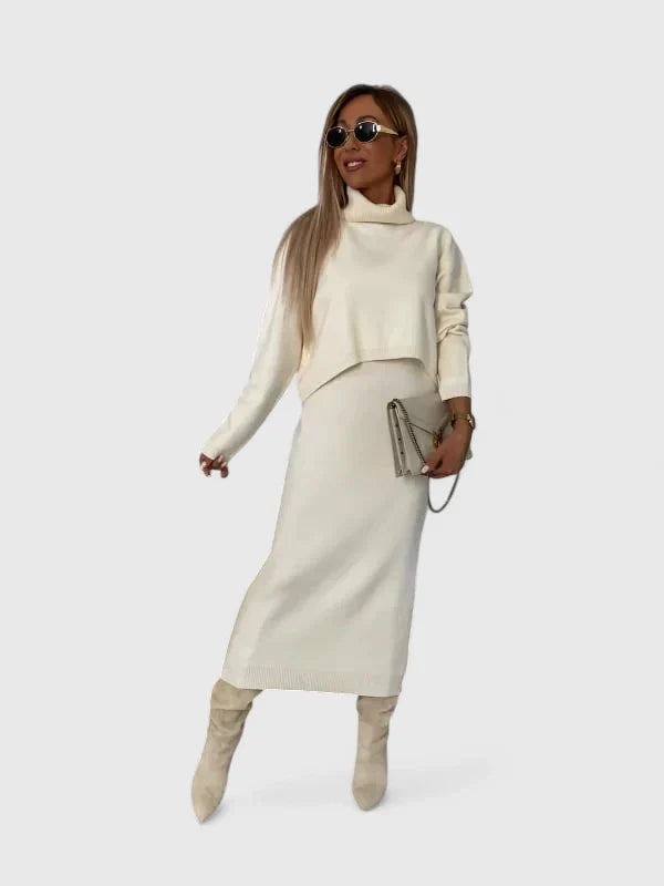 Chrystahl | Elegant Dress and Turtle Neck Sweater Set