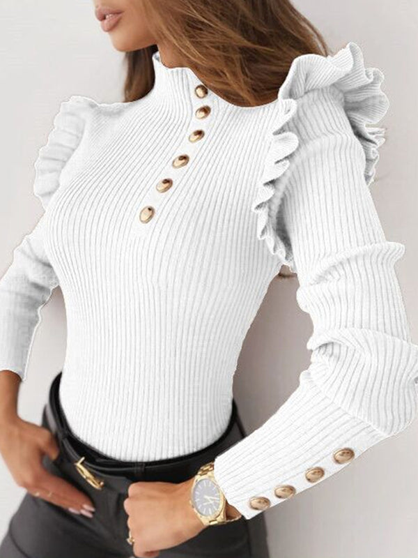 Kassidy | Ruffled Button Knit Sweater