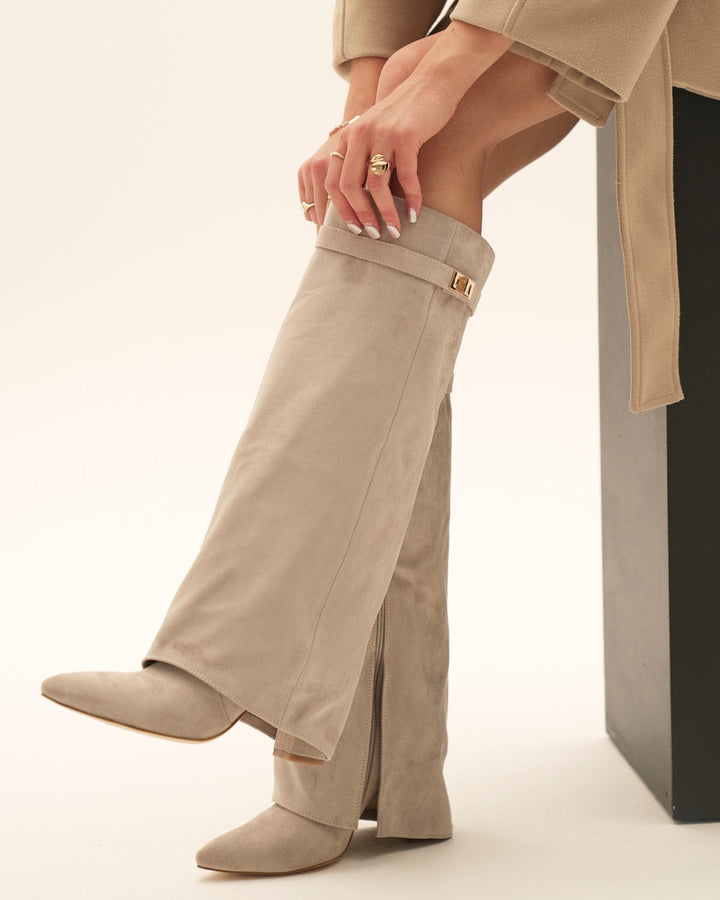 Arabella - Knee-High Suede Boots – Taupe