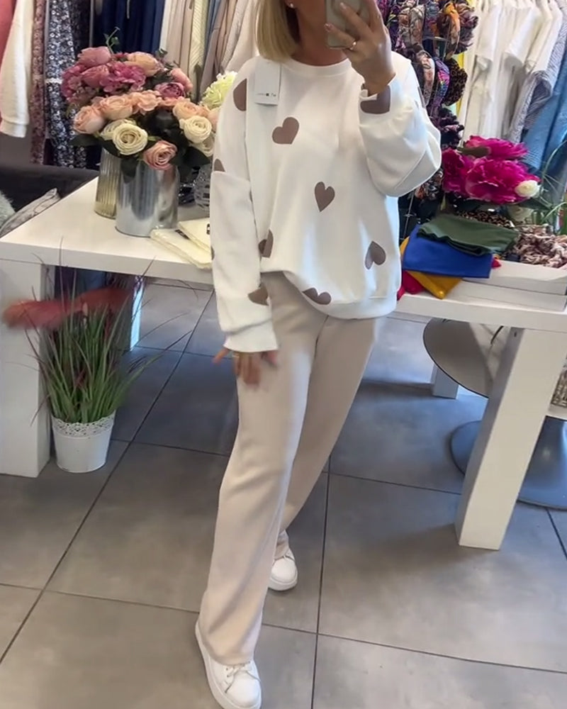 Casual Heart Printed Knit Sweater