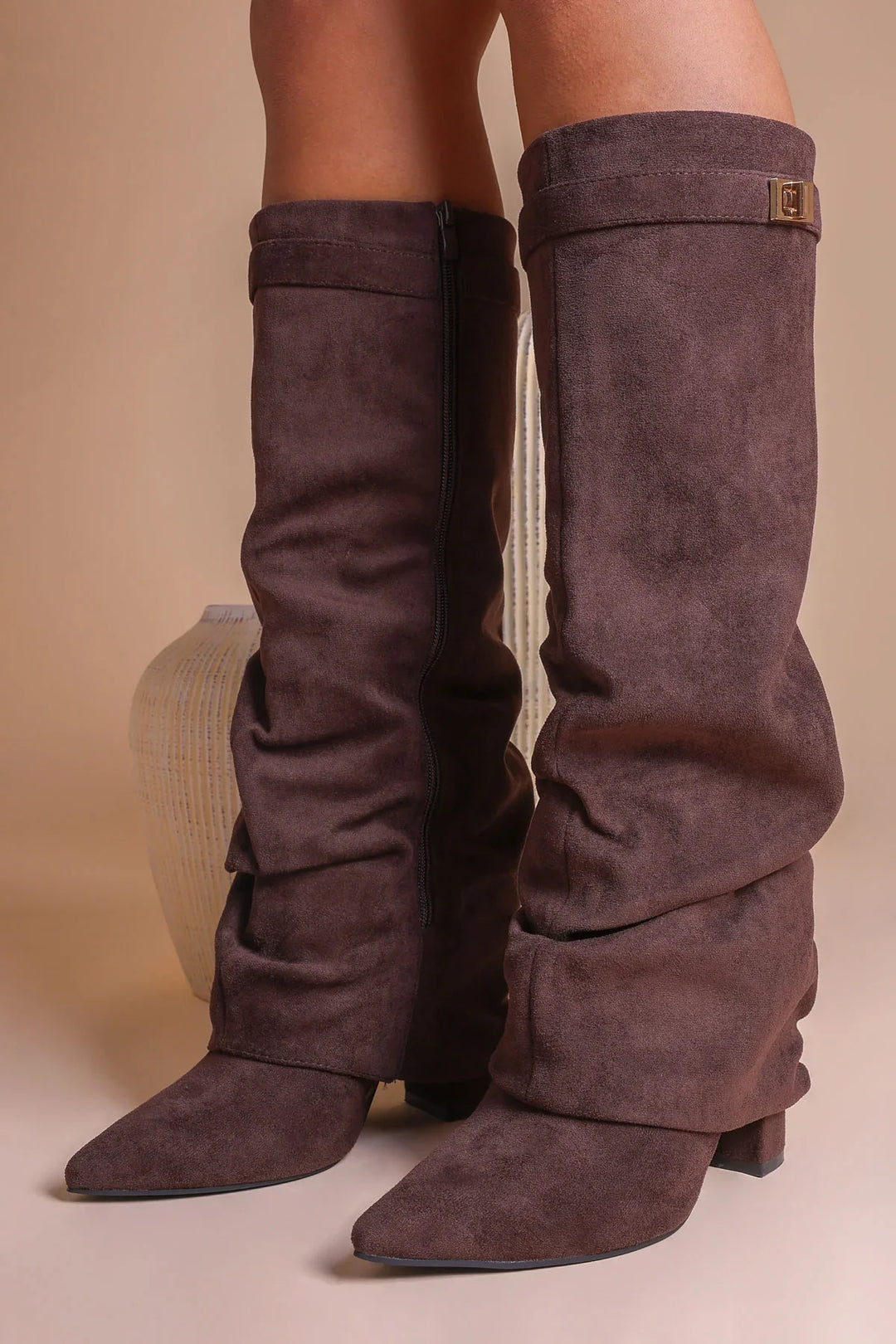 Eloise - Slouchy Knee-High Suede Boots - Brown