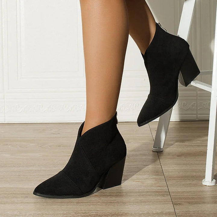 POINTED ANKLE BOOT WITH SUEDE EFFECT