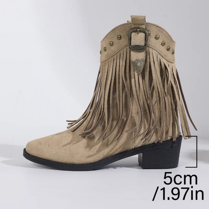 Yvonne - Round Tassels Heeled Boots
