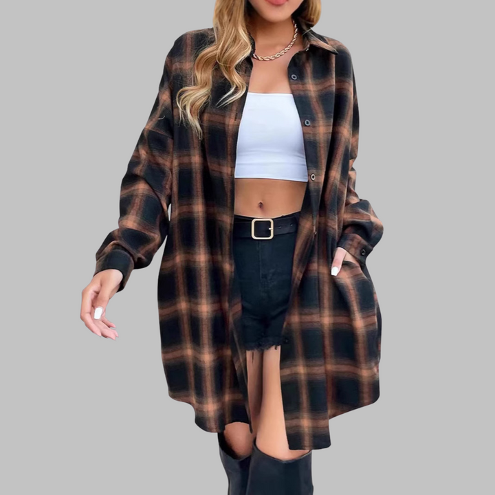 CINA™ - Classy Button Down Plaid Long-Sleeve Jacket