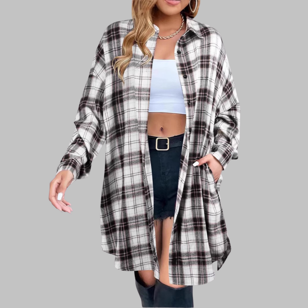 CINA™ - Classy Button Down Plaid Long-Sleeve Jacket