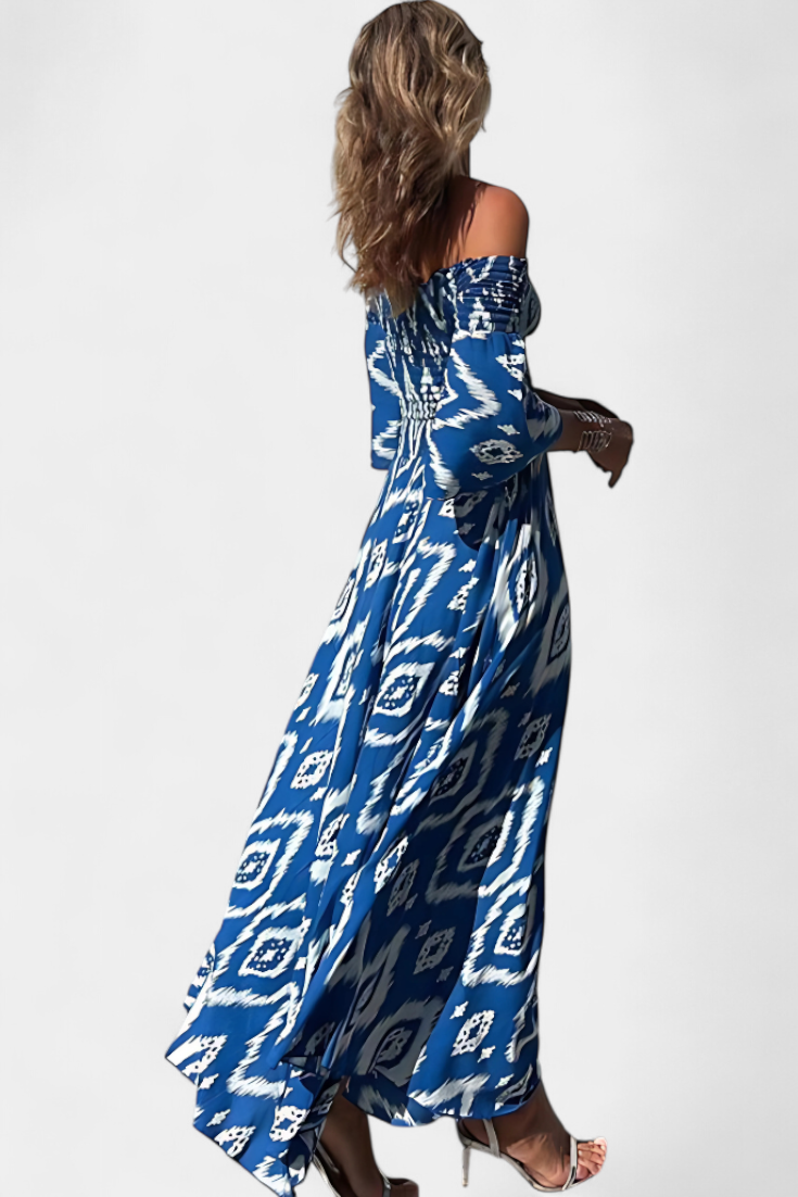 Sea Floral Off-the-Shoulder Dress