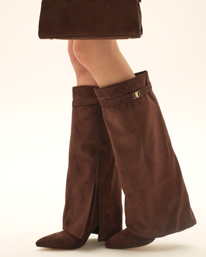 Anastasia - Knee-high Laced Boots in Suede - Brown