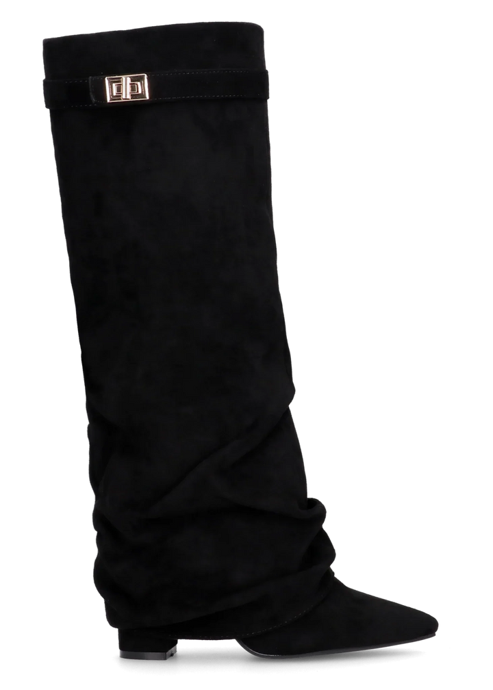 Genevieve - Slouchy Knee-High Suede Boots – Black