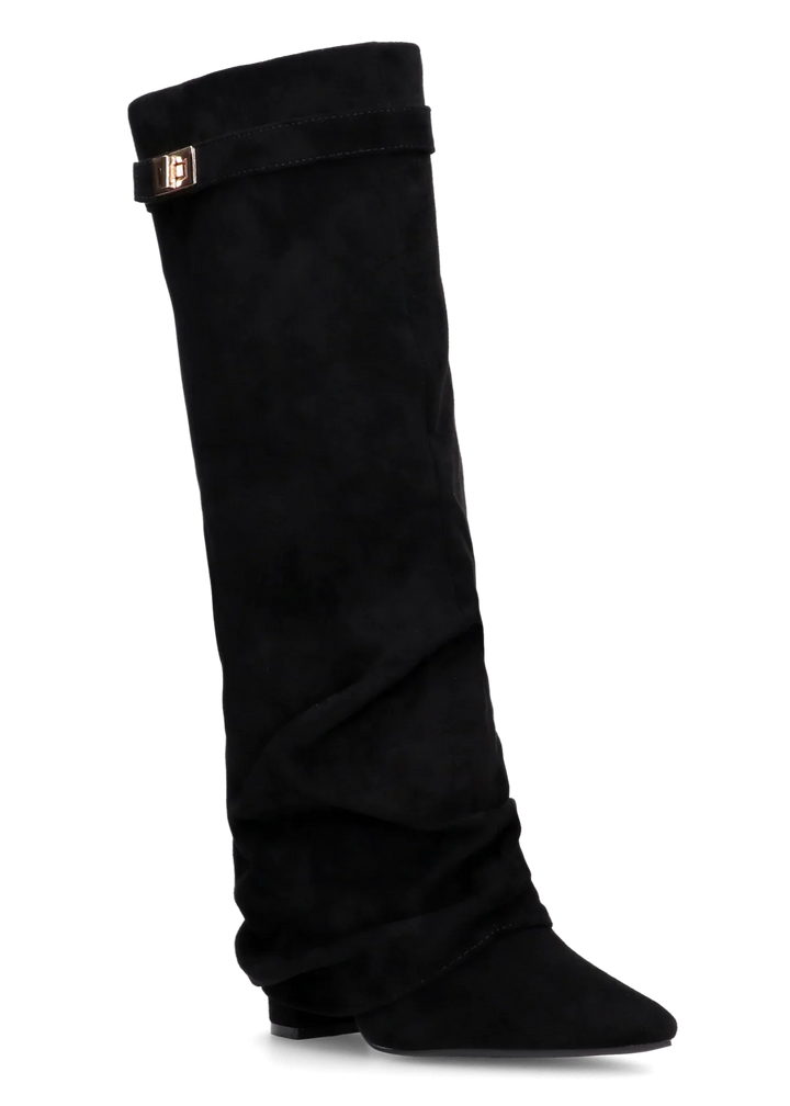 Genevieve - Slouchy Knee-High Suede Boots – Black