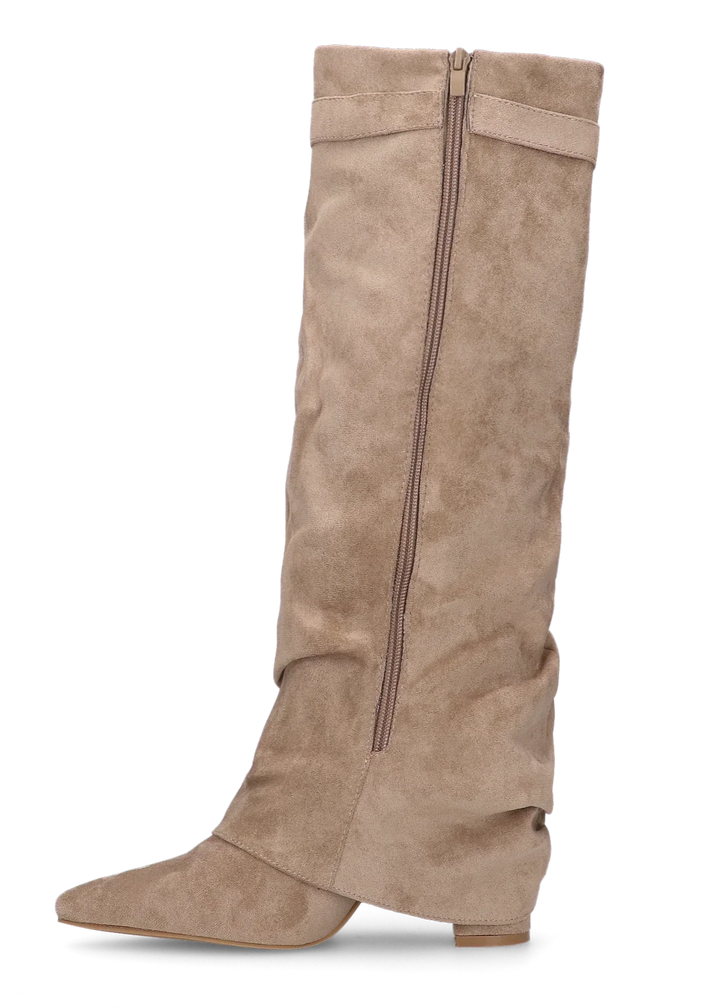 Valentina - Slouchy Knee-High Boots made of Suede - Beige