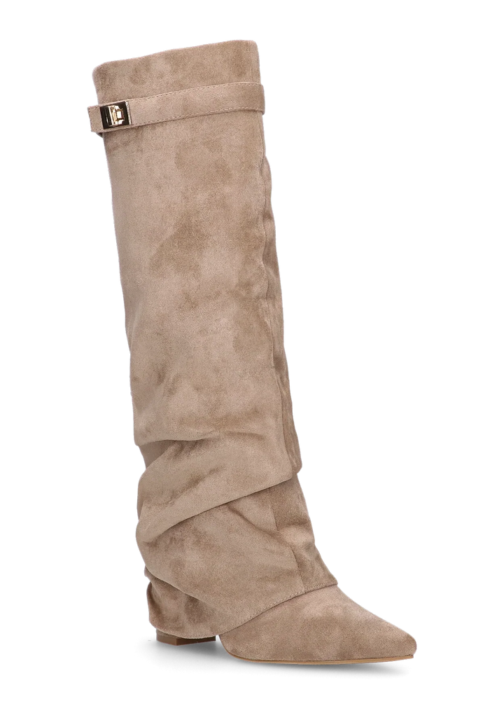Valentina - Slouchy Knee-High Boots made of Suede - Beige