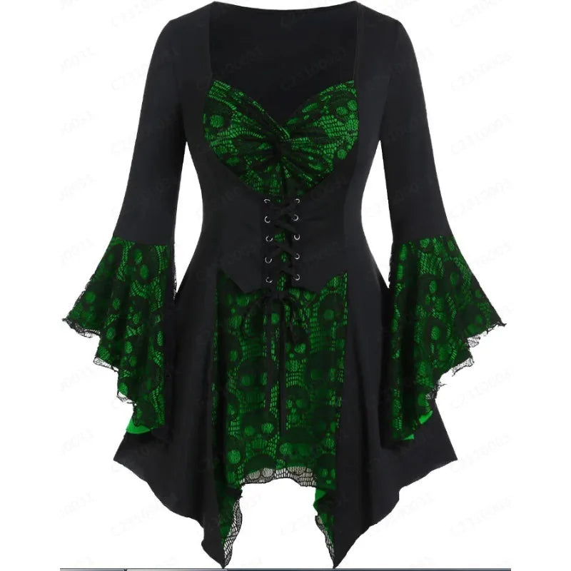 Edna - Halloween Gothic Lace-Up Ruffled Party Dress
