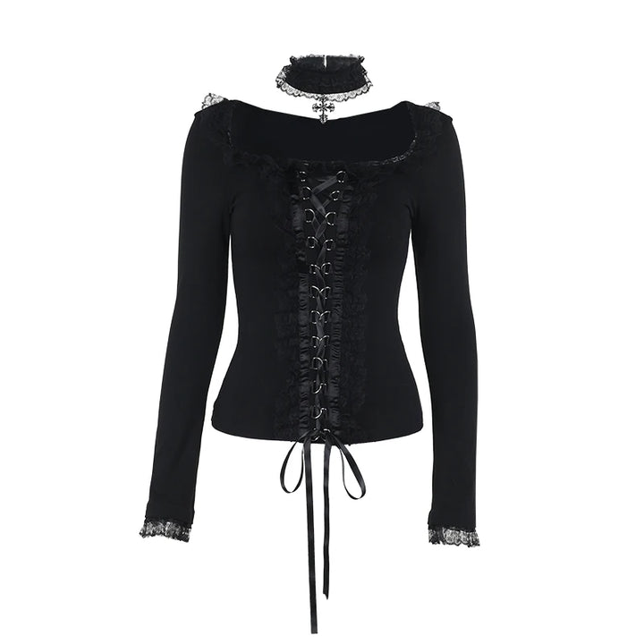 Rhiane - Gothic Black Lace Top with Choker