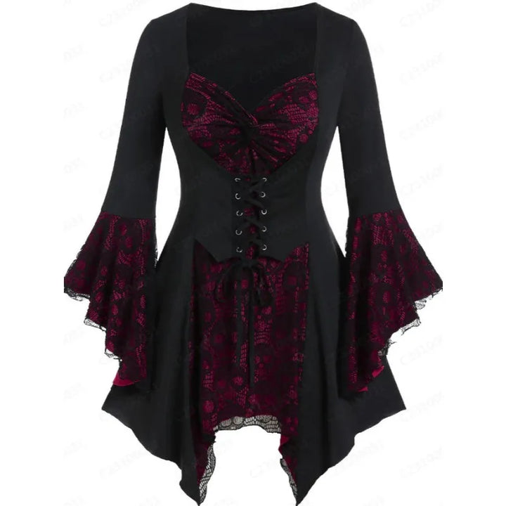 Edna - Halloween Gothic Lace-Up Ruffled Party Dress