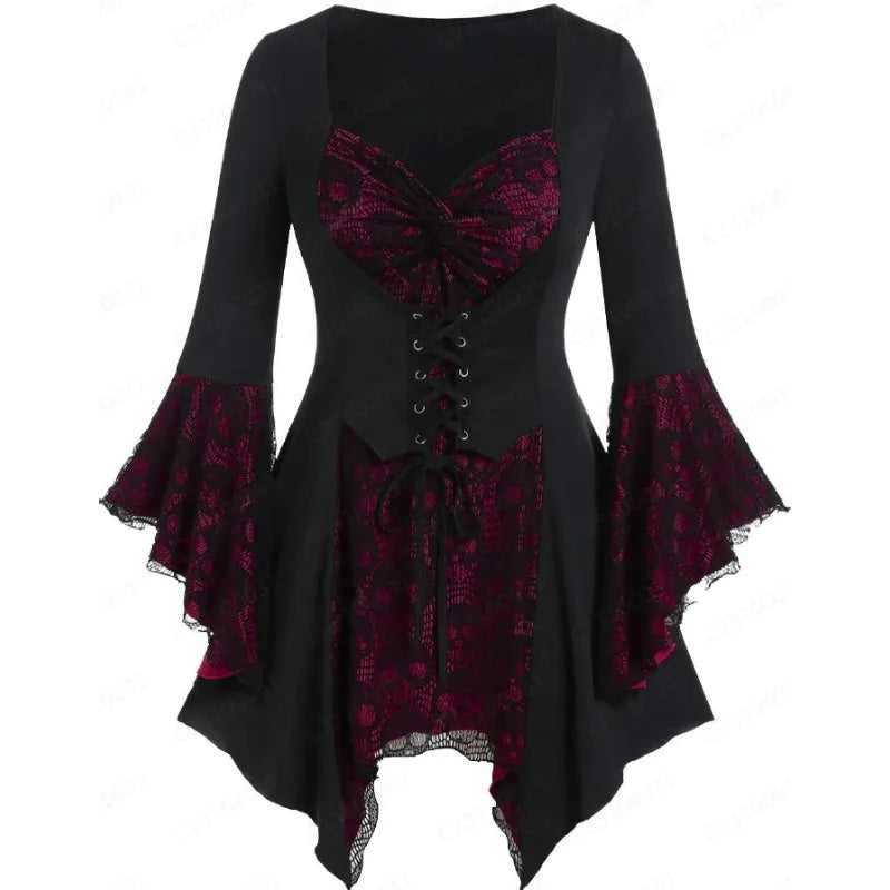 Edna - Halloween Gothic Lace-Up Ruffled Party Dress