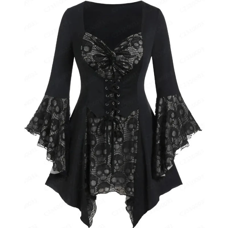 Edna - Halloween Gothic Lace-Up Ruffled Party Dress