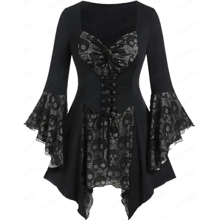 Edna - Halloween Gothic Lace-Up Ruffled Party Dress