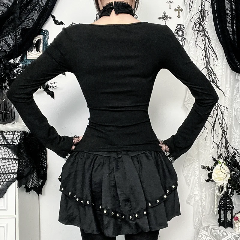 Rhiane - Gothic Black Lace Top with Choker