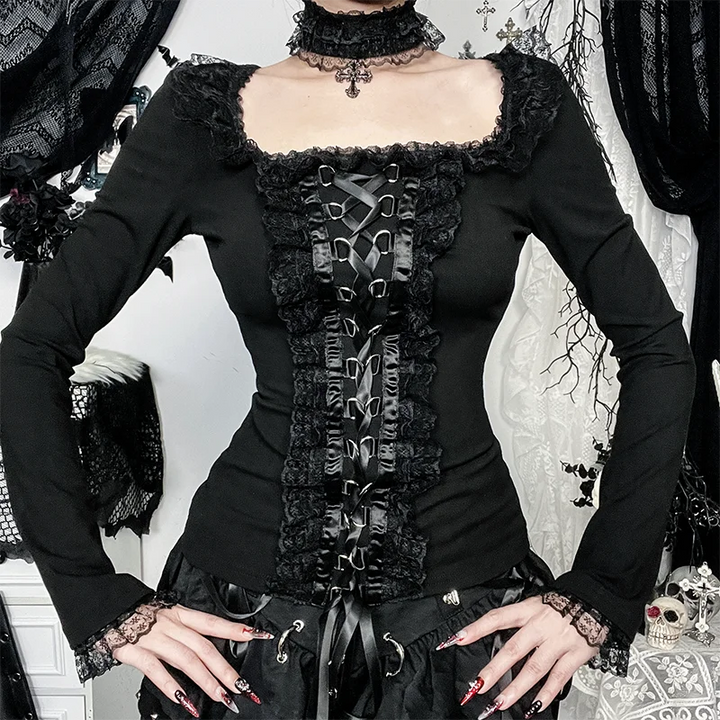 Rhiane - Gothic Black Lace Top with Choker