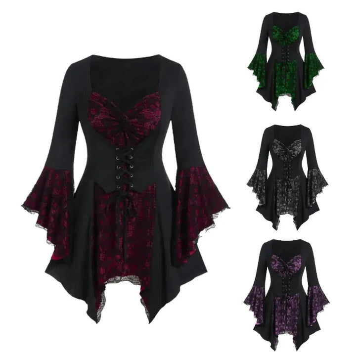 Edna - Halloween Gothic Lace-Up Ruffled Party Dress