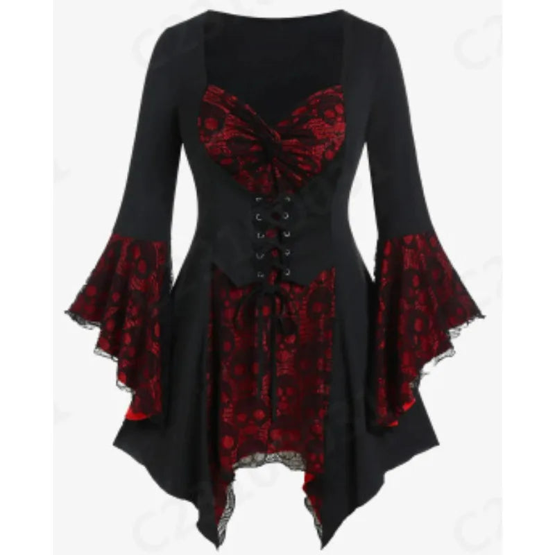 Edna - Halloween Gothic Lace-Up Ruffled Party Dress