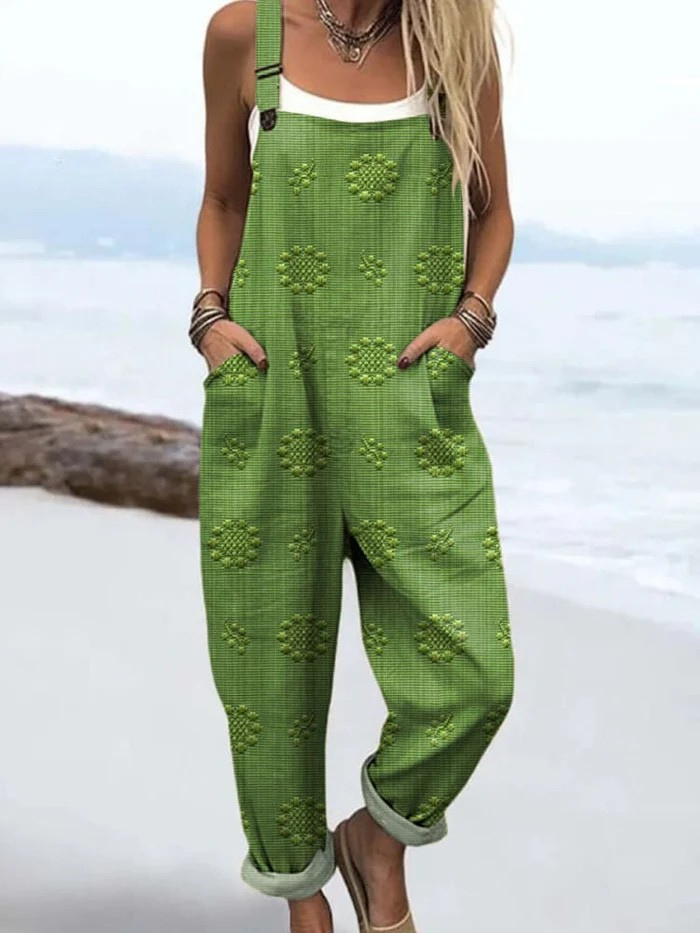 Fern | Retro Green Sunburst Overalls
