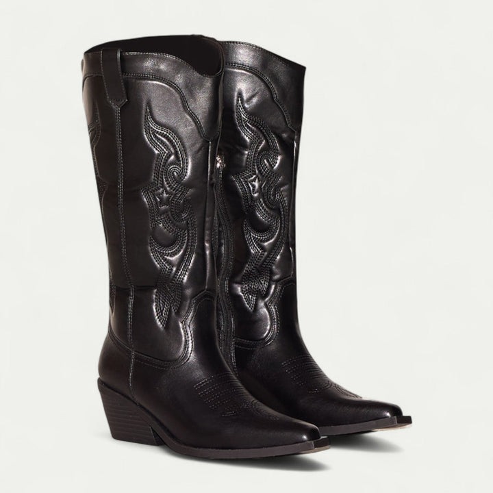 Randa - Western Calf High Pointed Toe Boots