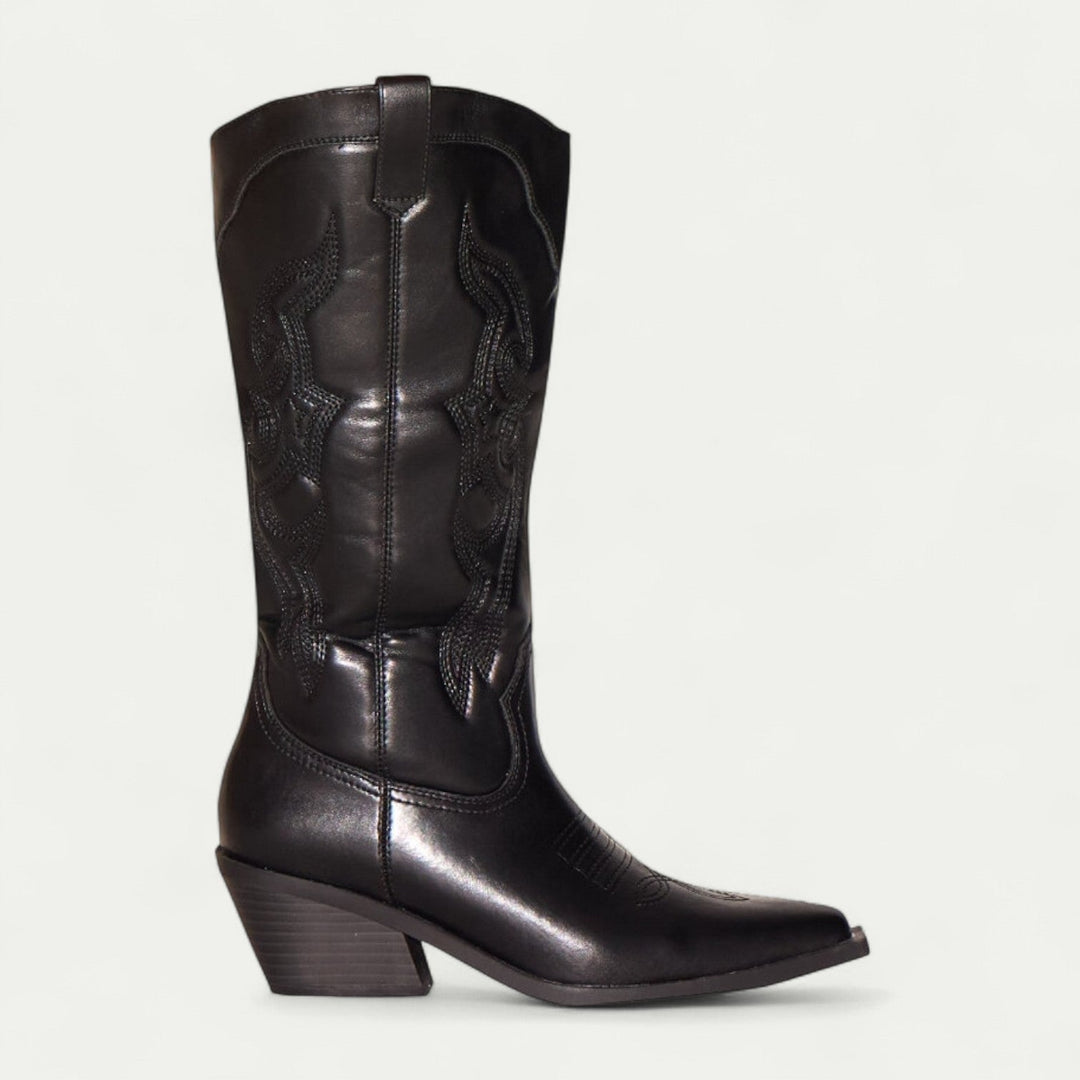 Randa - Western Calf High Pointed Toe Boots