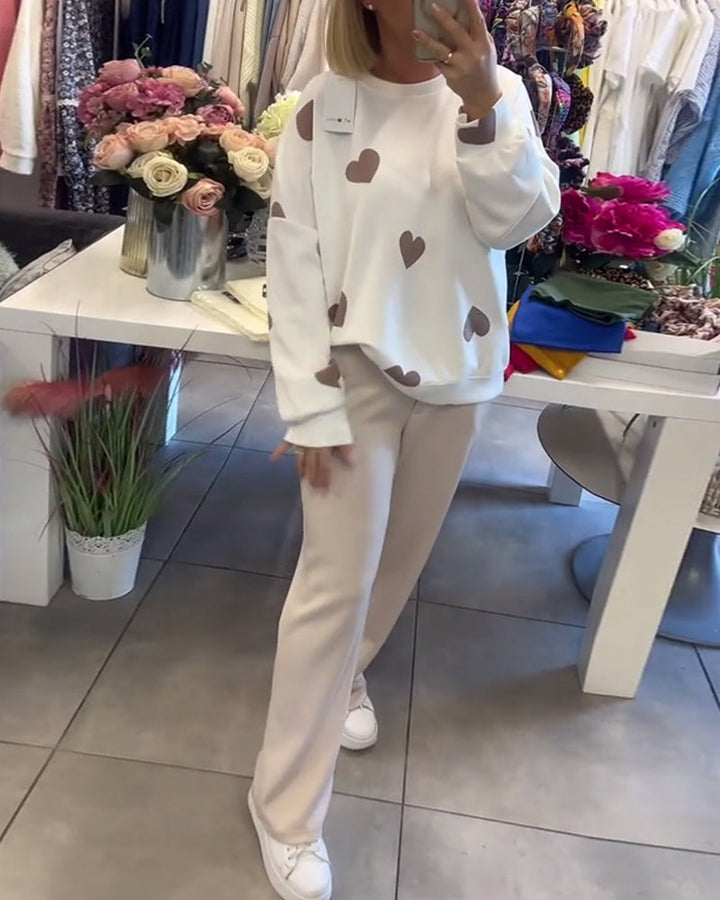 Casual Heart Printed Knit Sweater