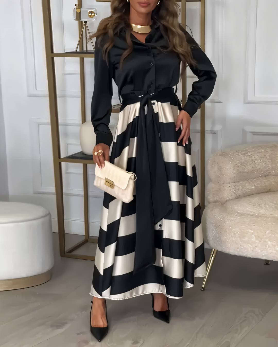 The Clementine | Elegant Striped Maxi Dress